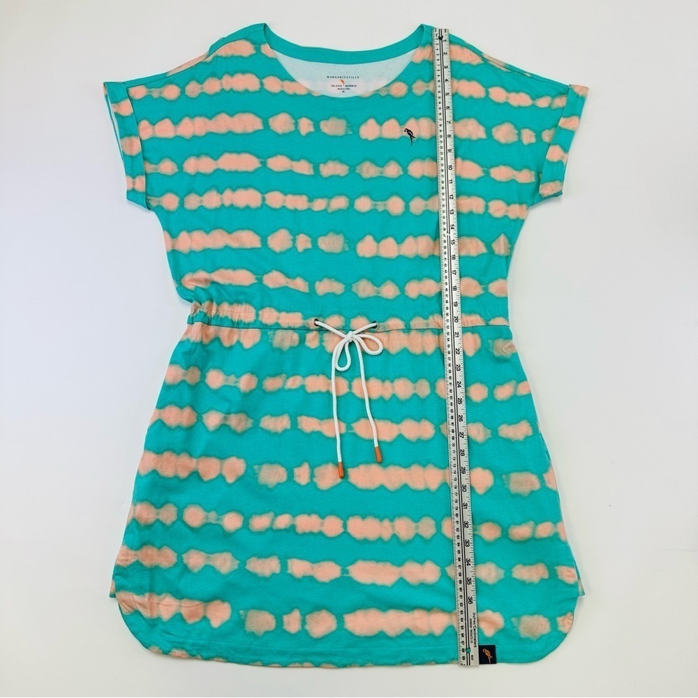 Beachy jersey cotton Dress Turquoise peach drawstring waist XL pockets Casual - Picture 8 of 15